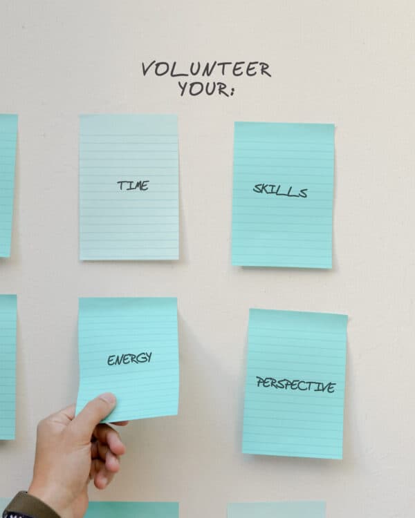 Volunteer your: time skills energy perspective
